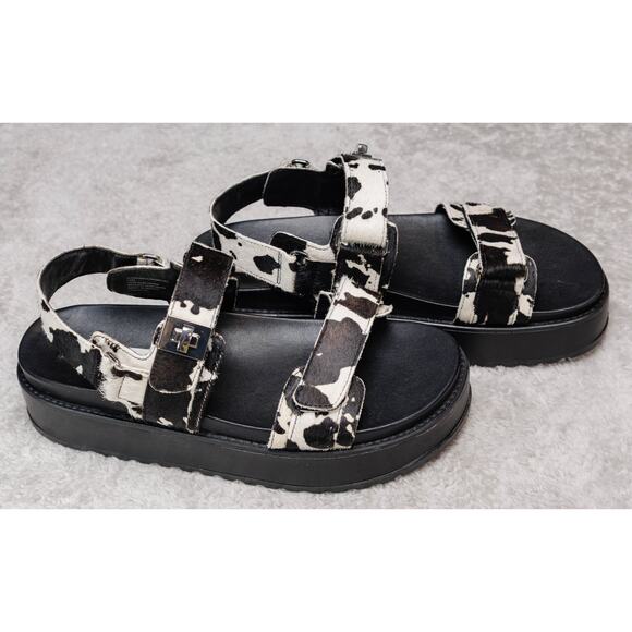 Steve Madden BigMona Black White Cow Print Platform Sandals Womens Size 10 - Picture 7 of 15